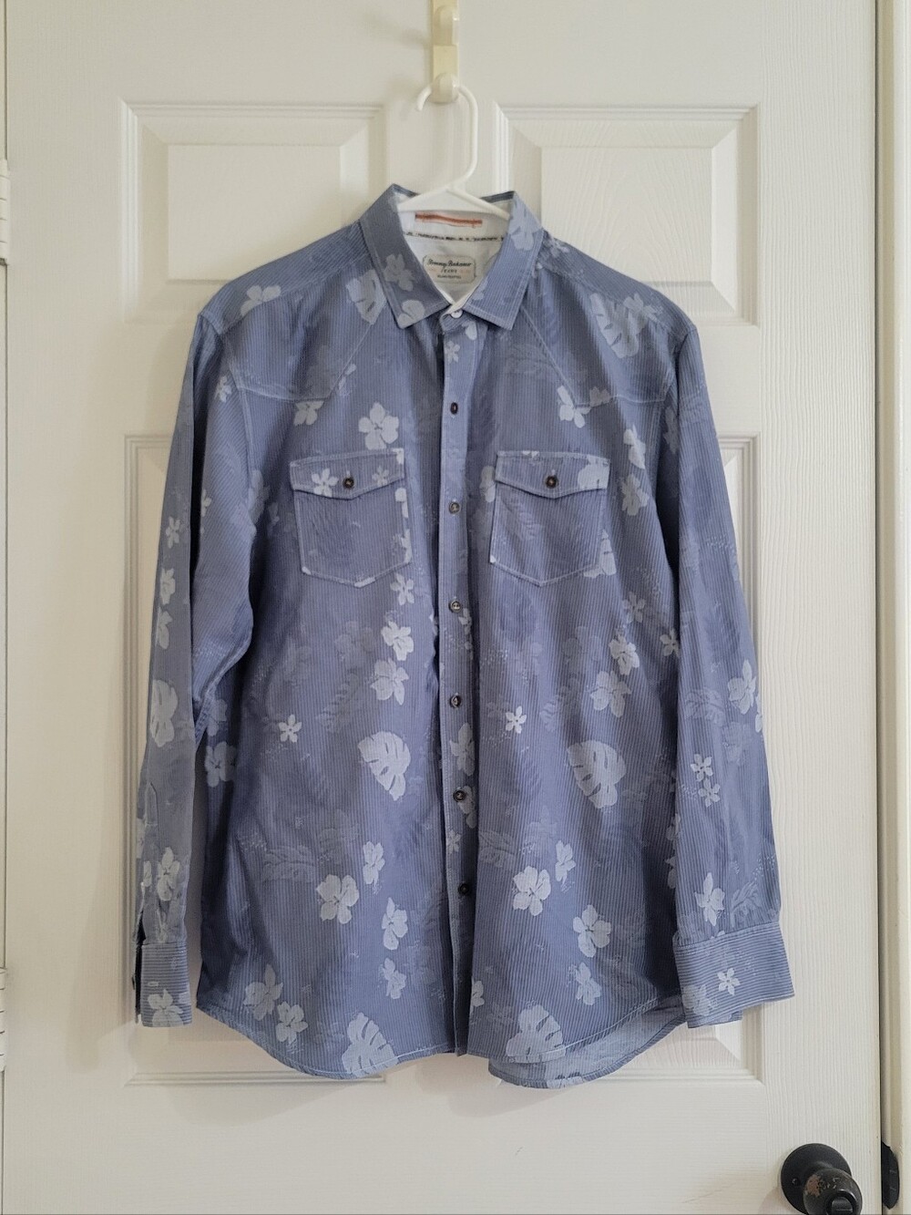 Tommy Bahama Long Sleeve Cotton Blue Hawaiian Button Up Shirt M